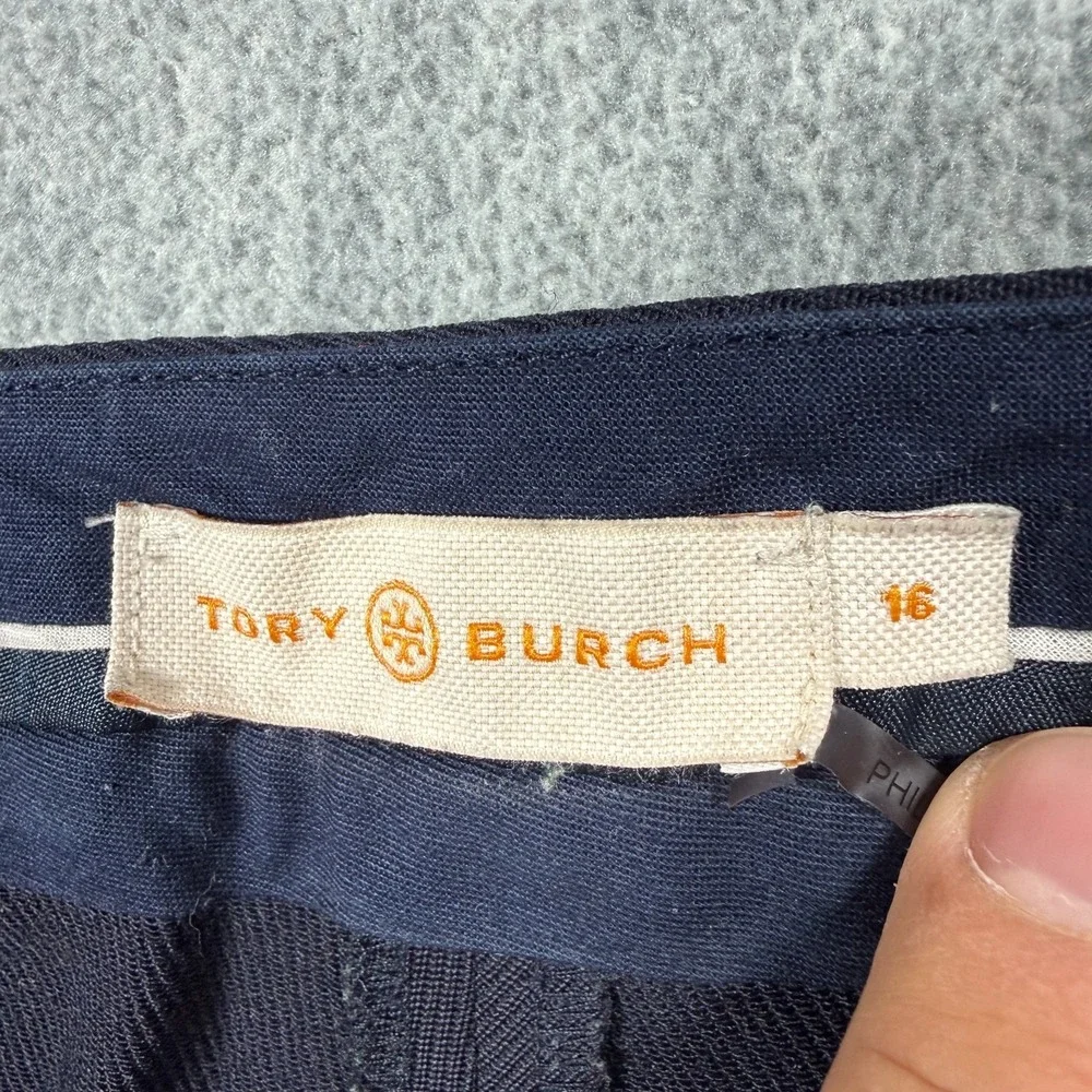 Tory Burch Pants Womens 16 Blue Straight Leg Dress Trousers Crease Front Elastic